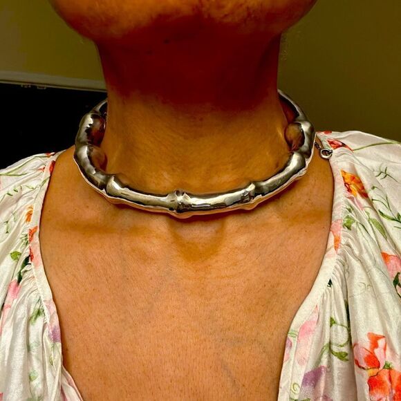 VINTAGE STERLING SILVER PLATED BAMBOO COLAR NECKLACE 80’s  61.8g - Picture 1 of 9